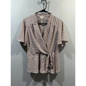 Womens Monteau Blouse Size XL Tan With Black Print